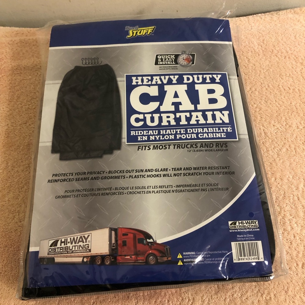Truck Stuff Heavy Duty Cab Curtain 12’ With Hooks for Trucks & RVs NIP